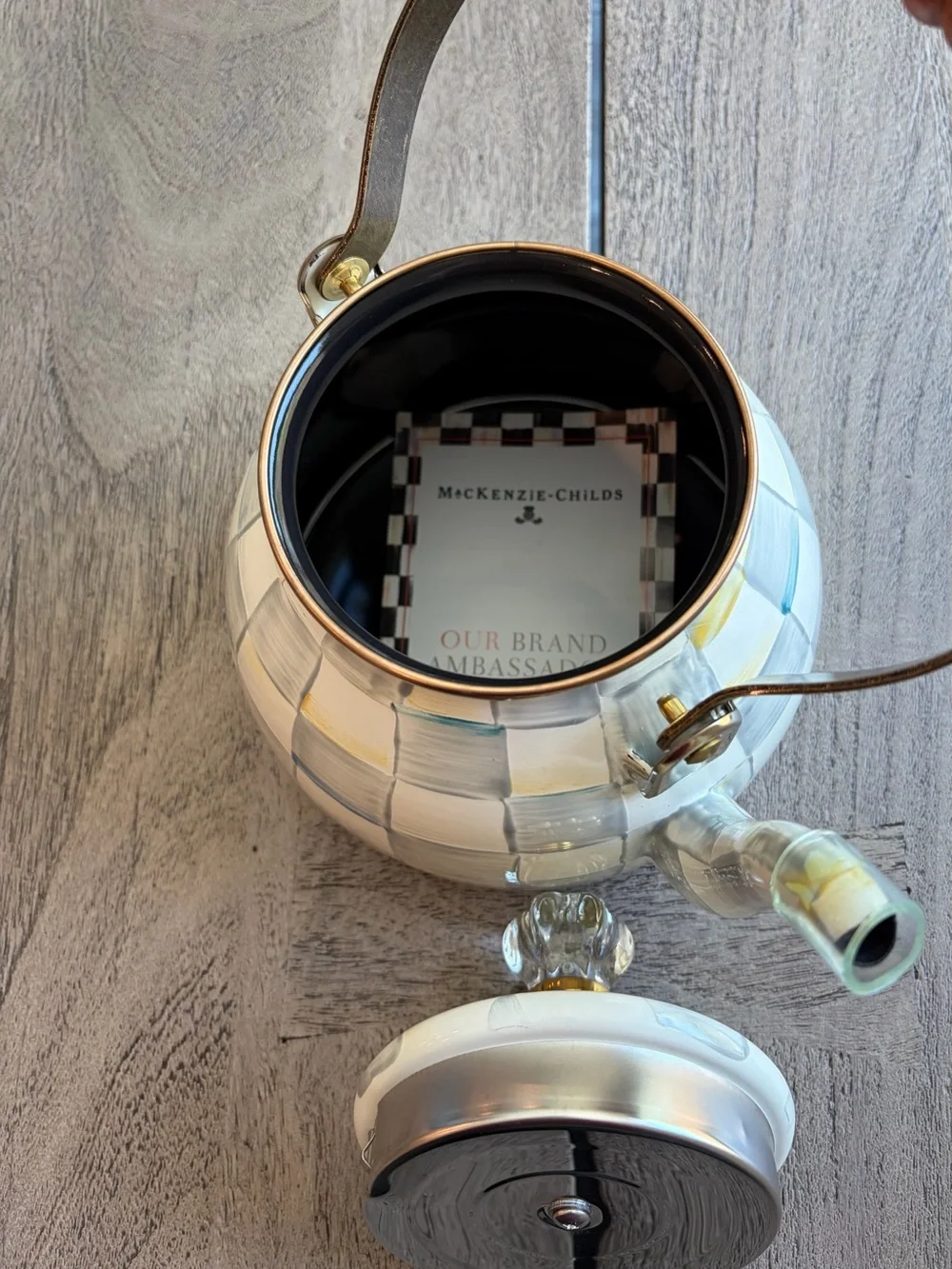 MacKenzie-Childs Sterling Check Enamel Tea Kettle 3 Quart - NEW without box
